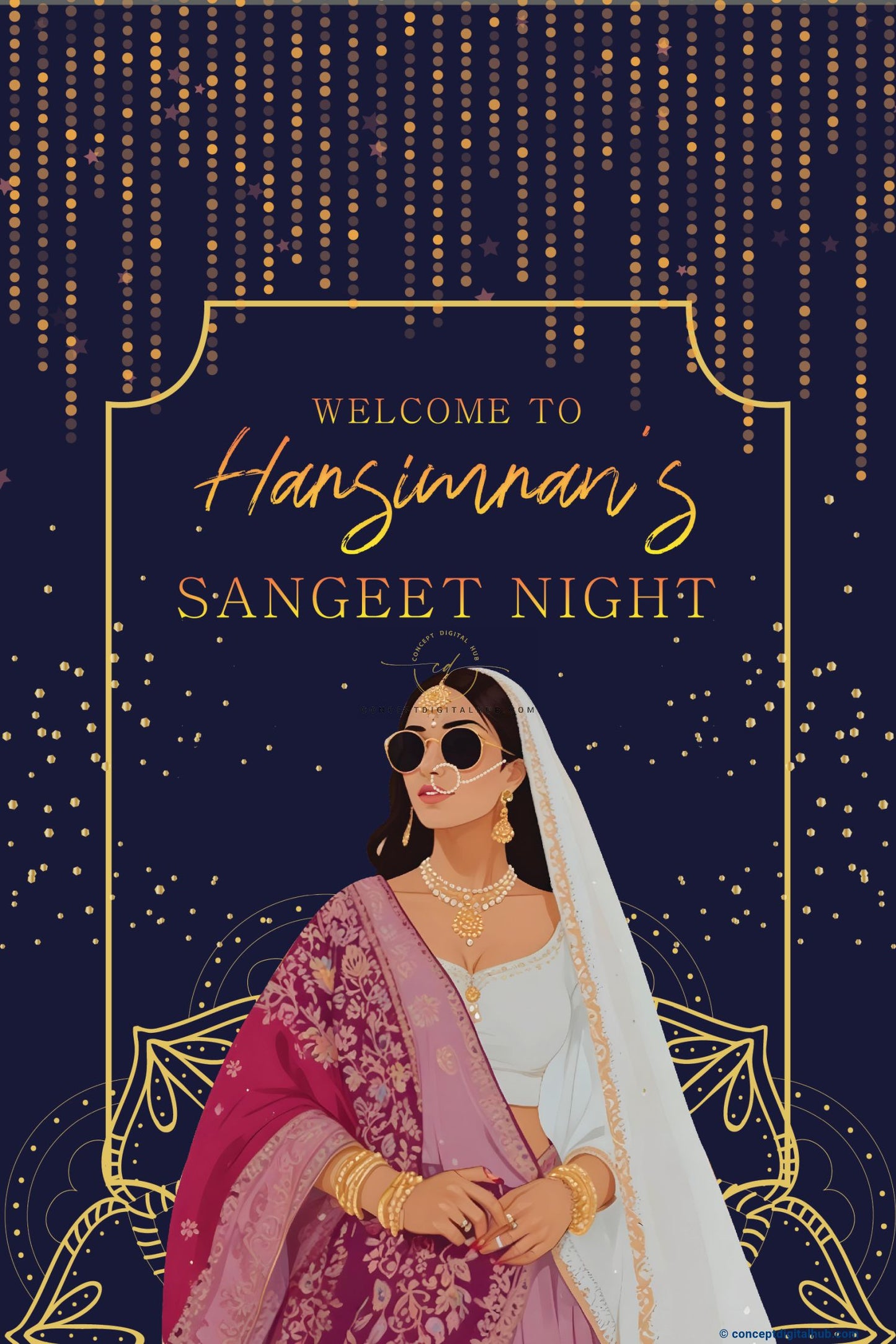 Purple Color Welcome Board for Sangeet