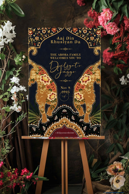 Tealish Blue Color Floral Leopard Welcome Board for Jaggo