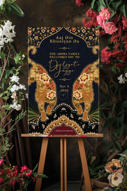 Tealish Blue Color Floral Leopard Welcome Board for Jaggo