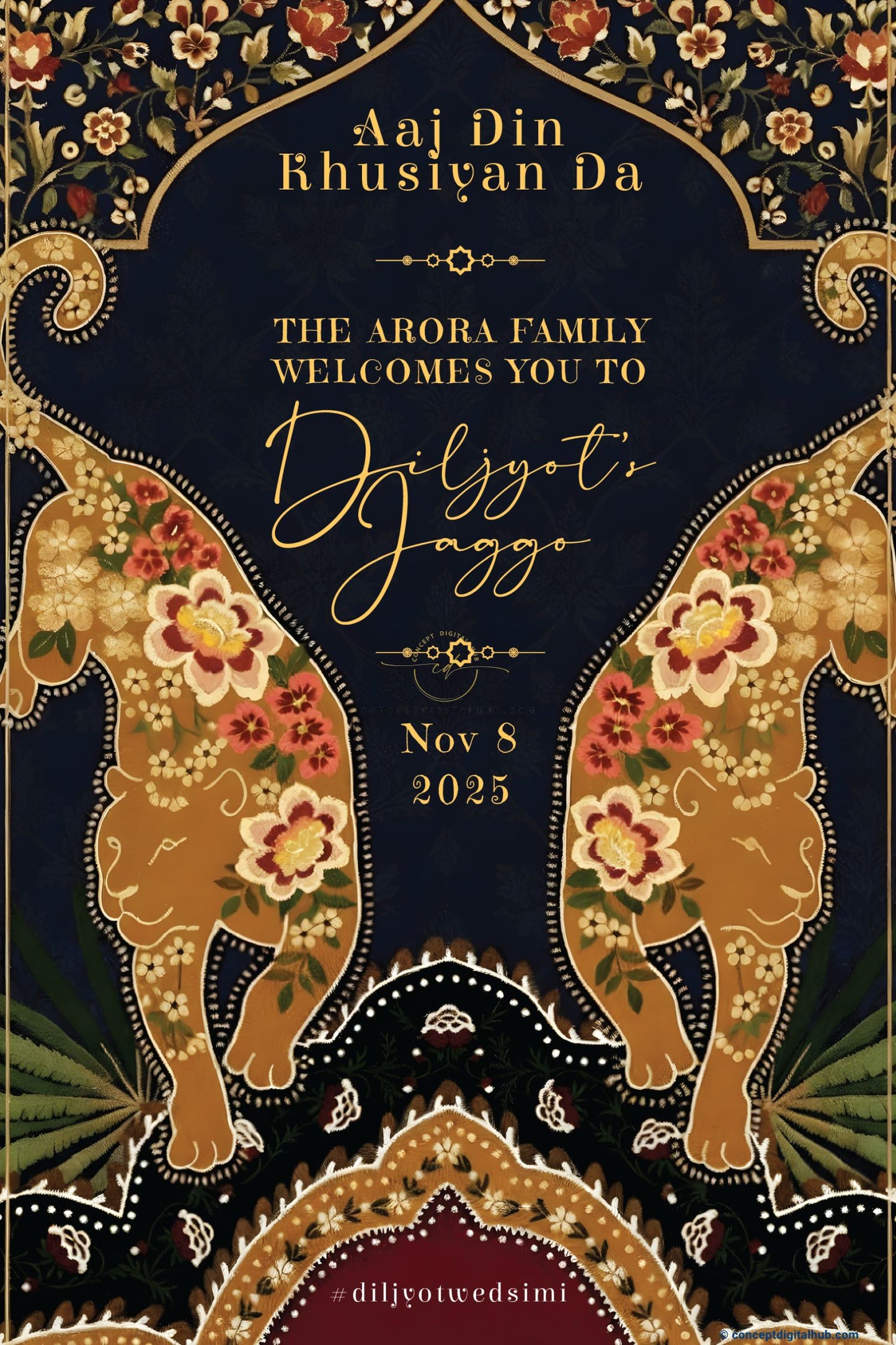 Tealish Blue Color Floral Leopard Welcome Board for Jaggo