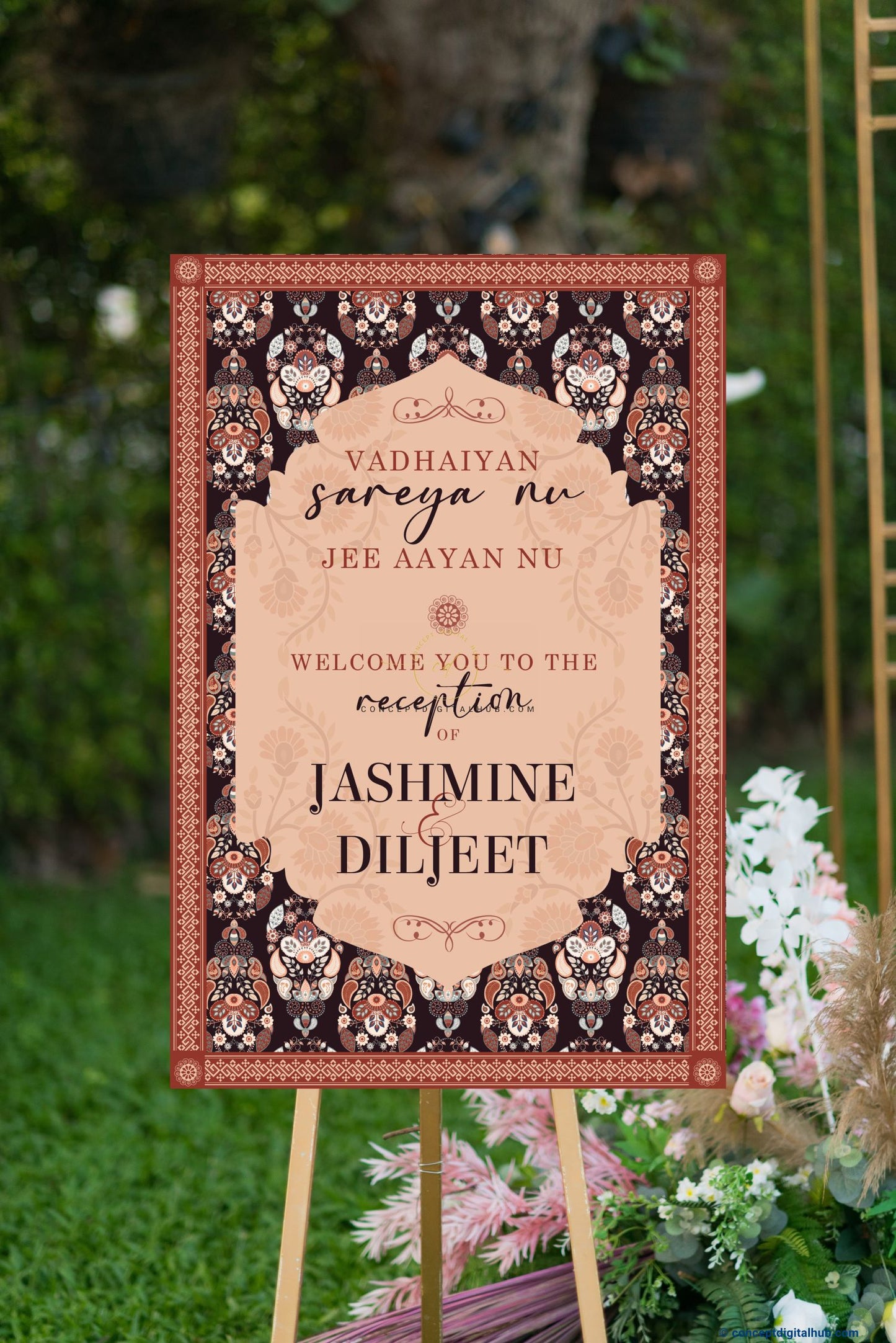 Brandy Color Motifs Design Welcome Board for Wedding Week