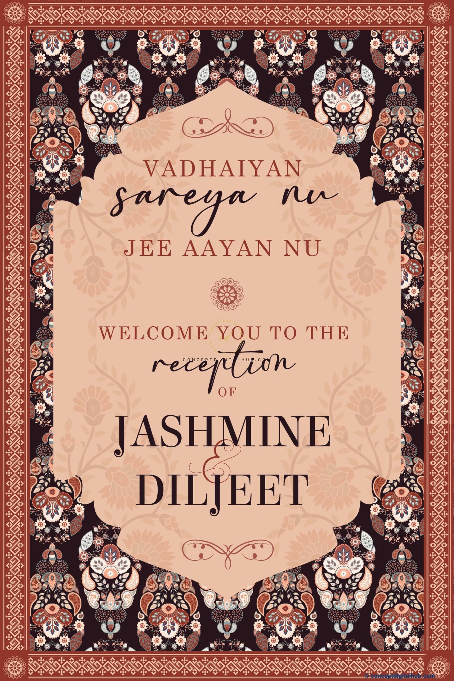 Brandy Color Motifs Design Welcome Board for Wedding Week