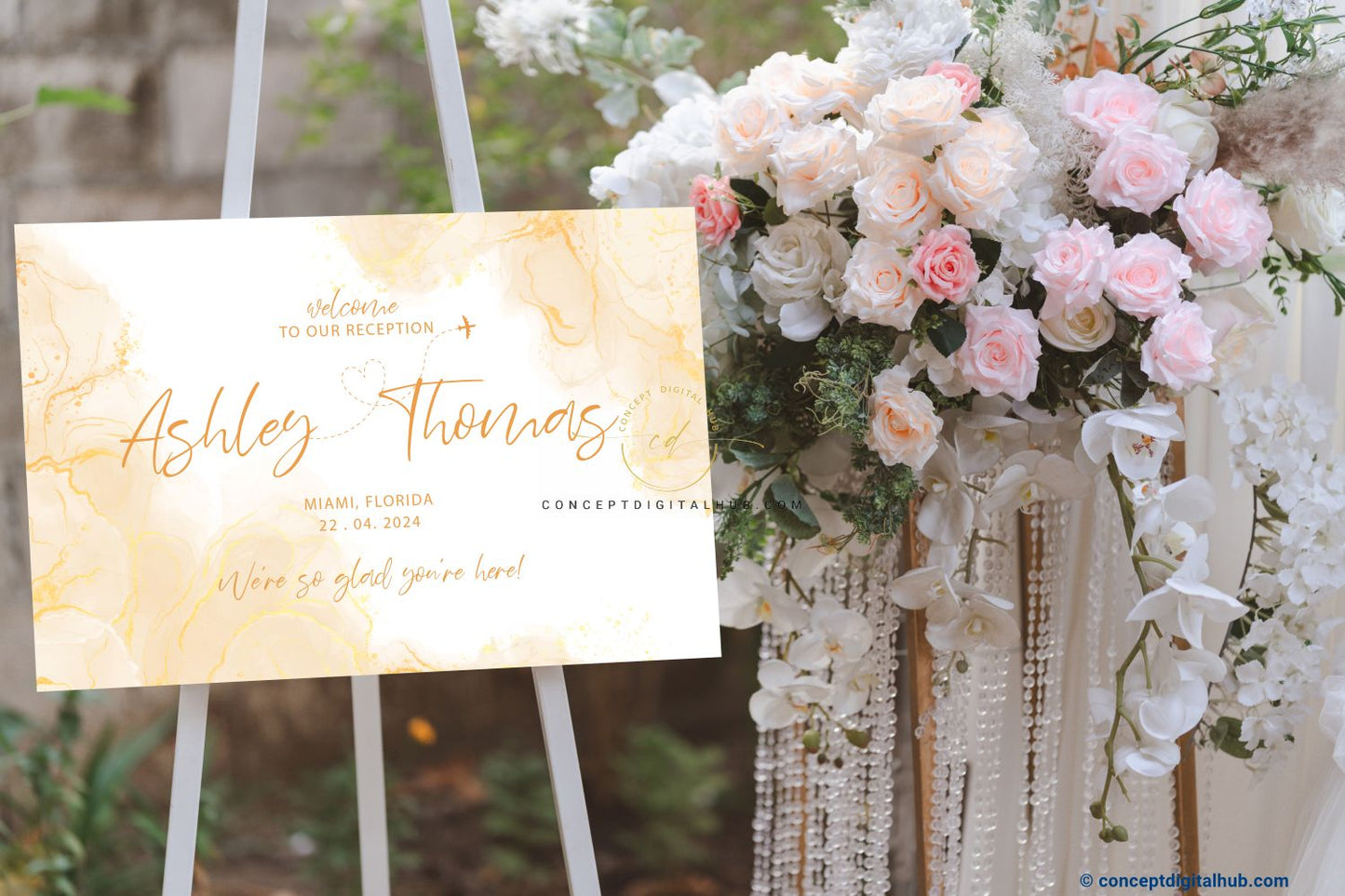 Golden Welcome Sign Board For Wedding Reception