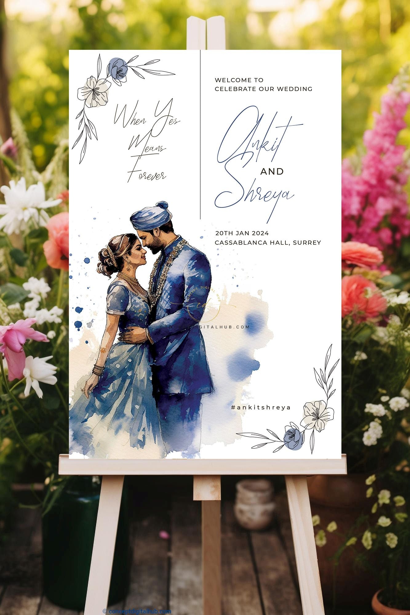 Blue Wedding Welcome Sign Board