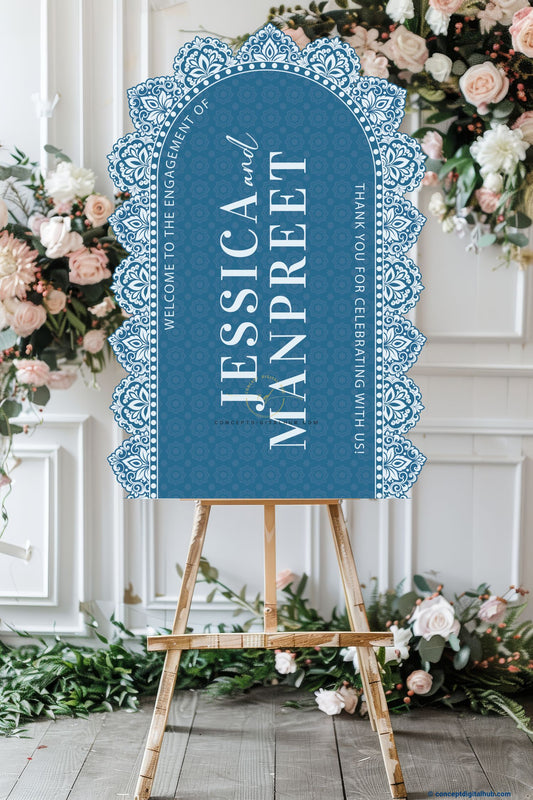 Denim Color Motif Welcome Board for Engagement