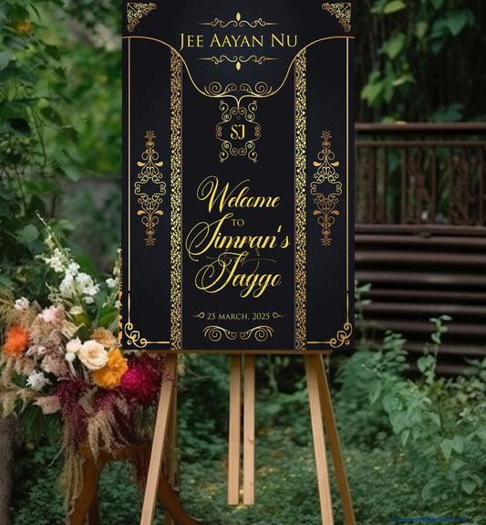 Black and Gold Color Ornament Welcome Board for Jaggo