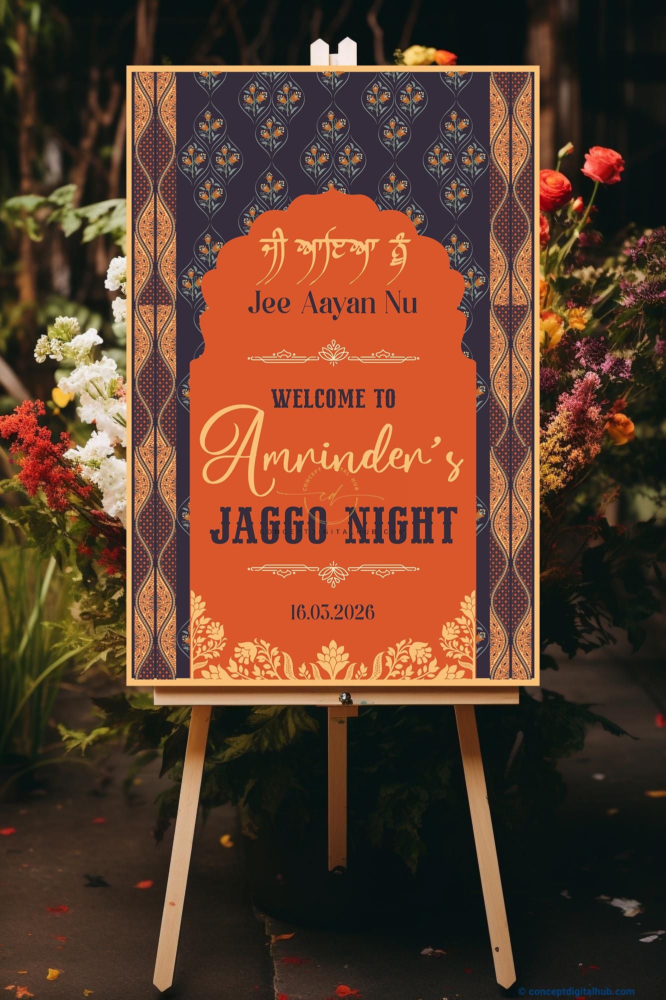 Burnt Orange Color Floral Vine Welcome Board for Jaggo