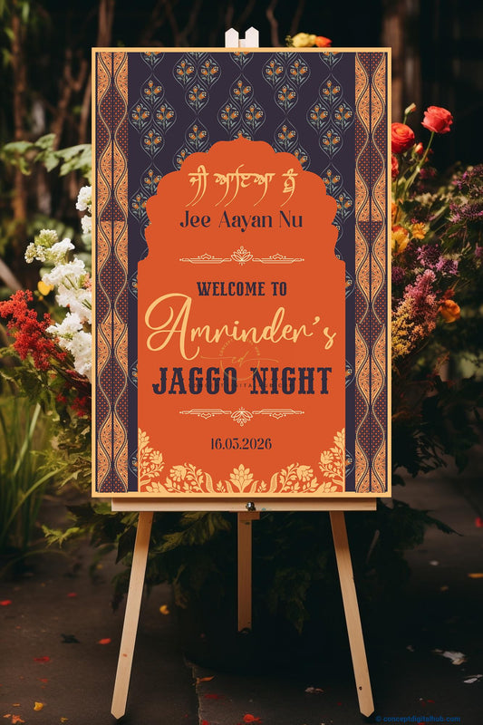 Burnt Orange Color Floral Vine Welcome Board for Jaggo