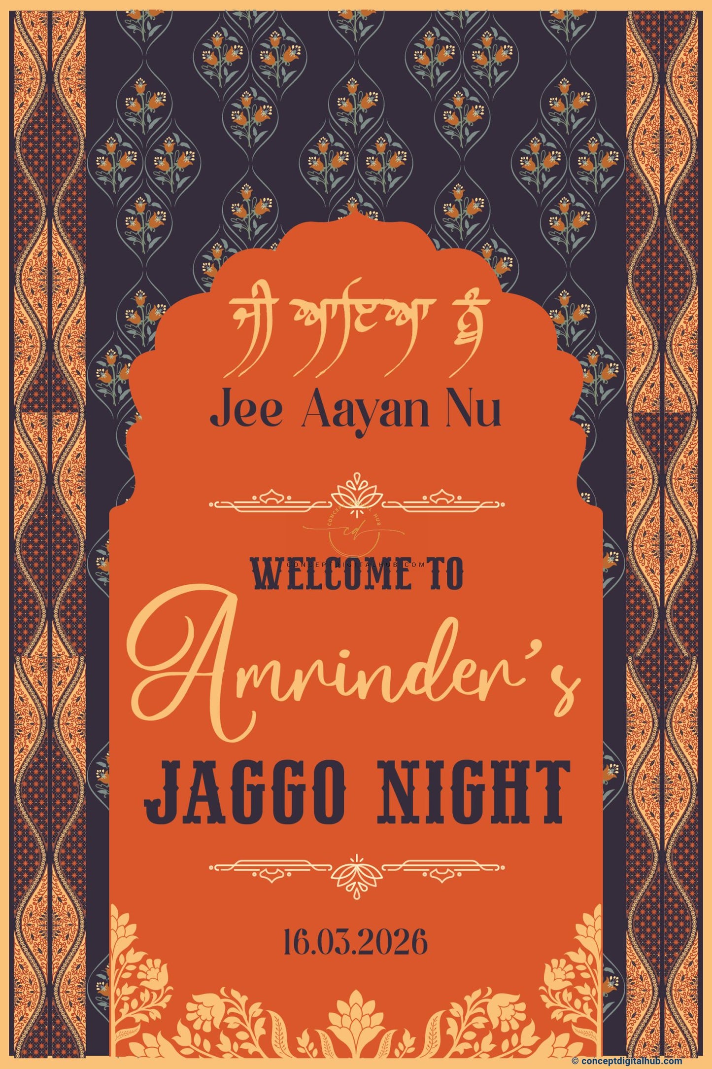 Burnt Orange Color Floral Vine Welcome Board for Jaggo