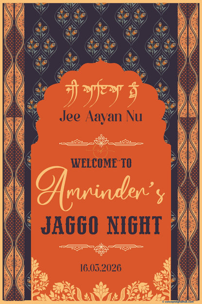 Burnt Orange Color Floral Vine Welcome Board for Jaggo