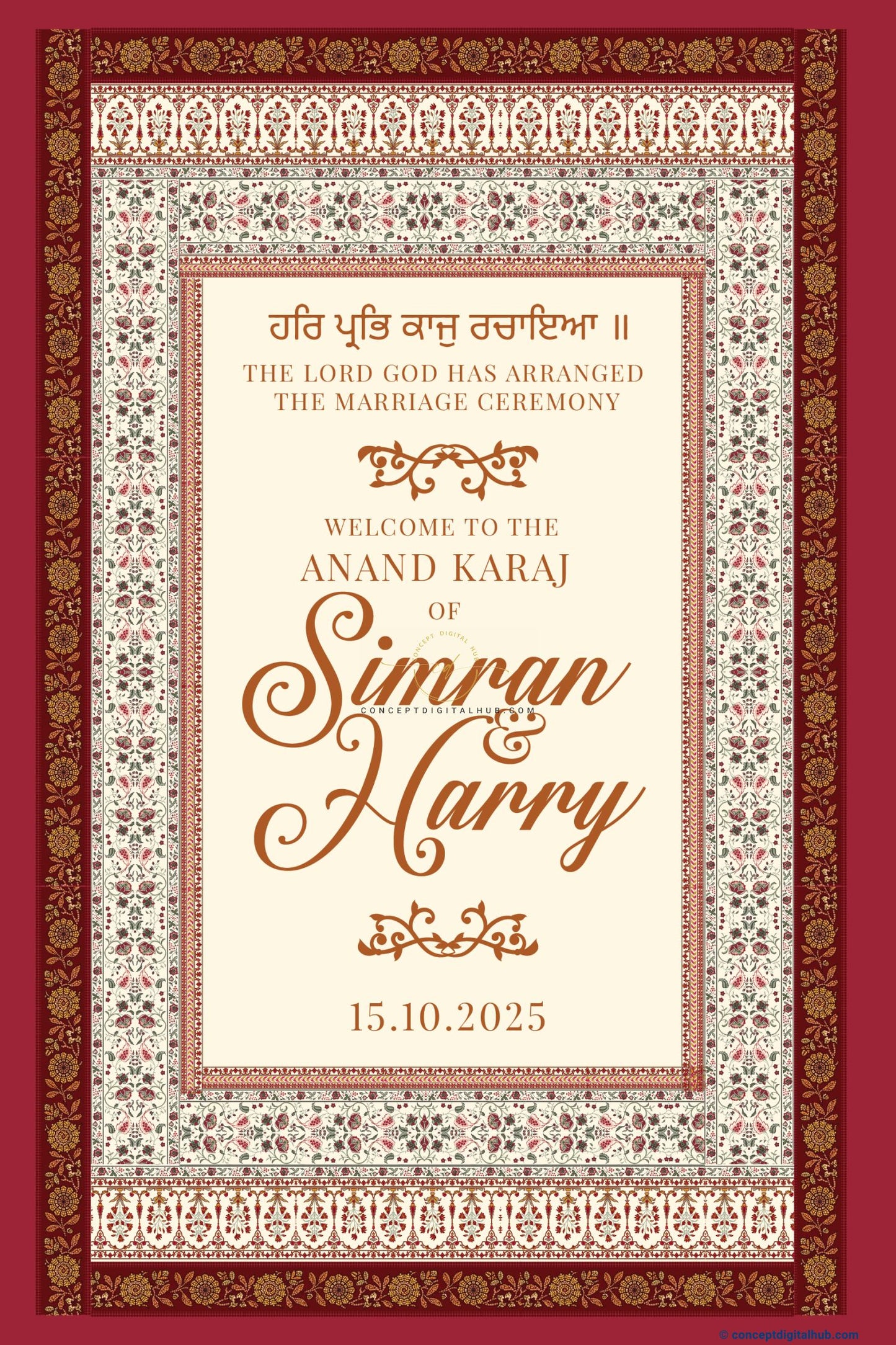 Burgundy Color Paisley Motifs Welcome Board for Wedding Week