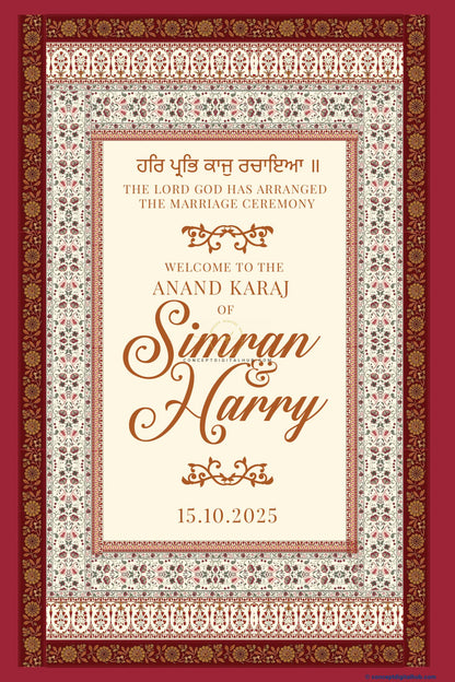 Burgundy Color Paisley Motifs Welcome Board for Wedding Week