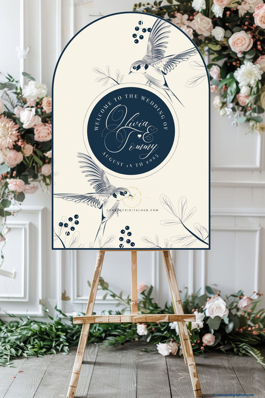 Linen Color Bird Sign Welcome Board for Wedding
