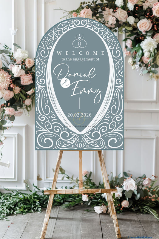 Dusty Blue Color Oval Decorative Frame Welcome Board for Engagement
