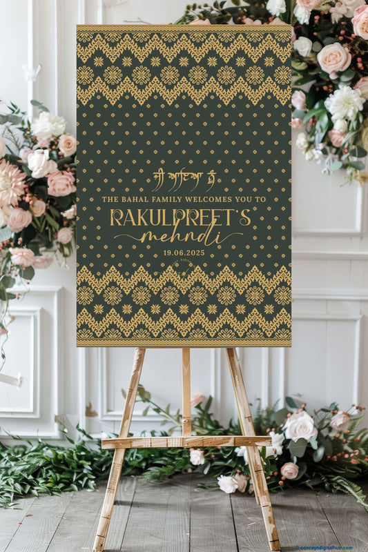 Charcoal Color Dayak Pattern Welcome Board for Mehndi