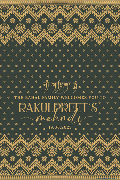 Charcoal Color Dayak Pattern Welcome Board for Mehndi
