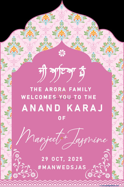 Thulian Pink Color Damask Welcome Board for Wedding Week