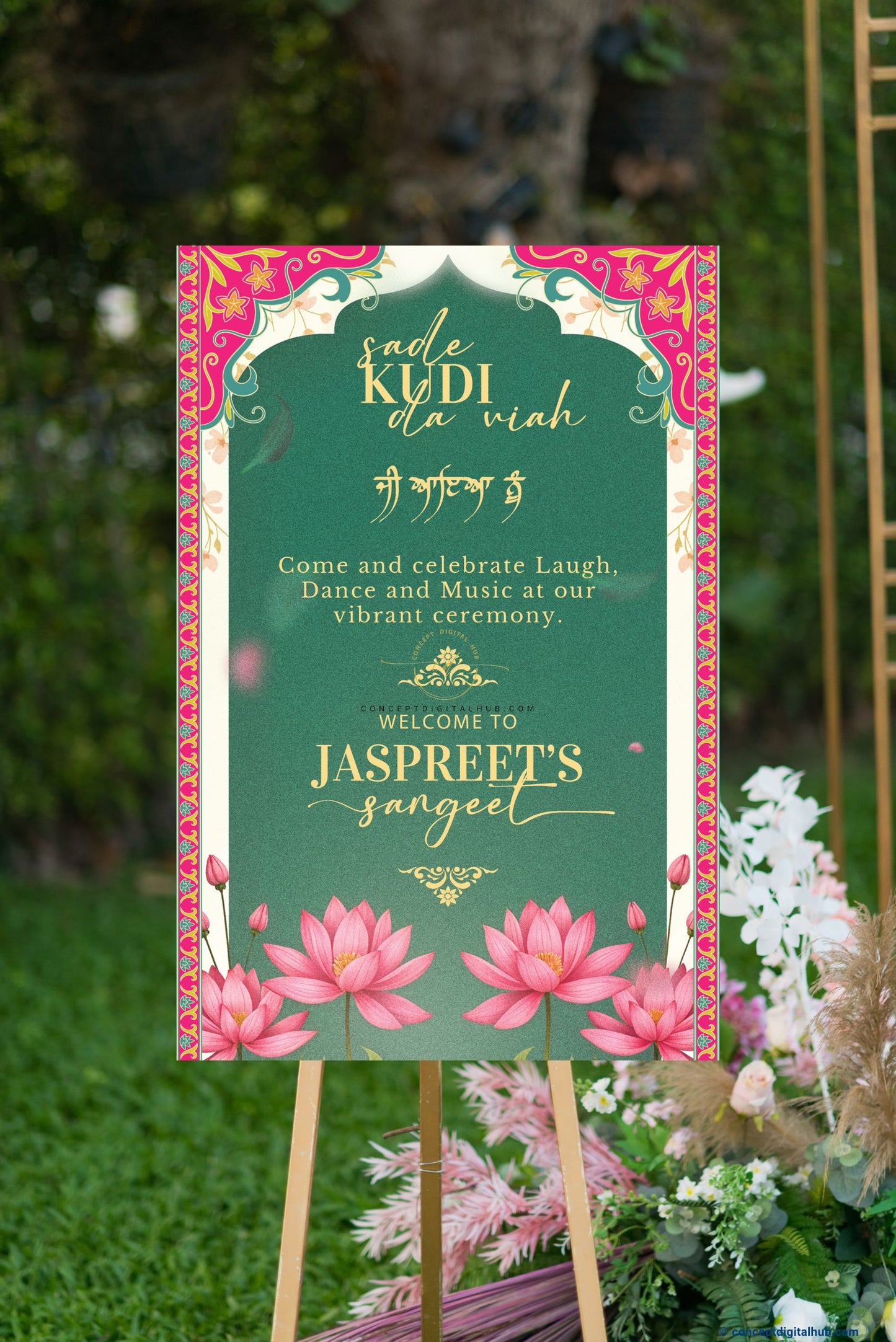 Casal Color Lotus Flower Welcome Board for Sangeet