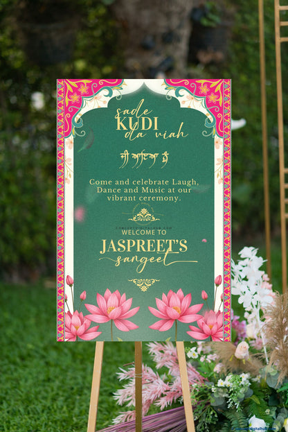Casal Color Lotus Flower Welcome Board for Sangeet