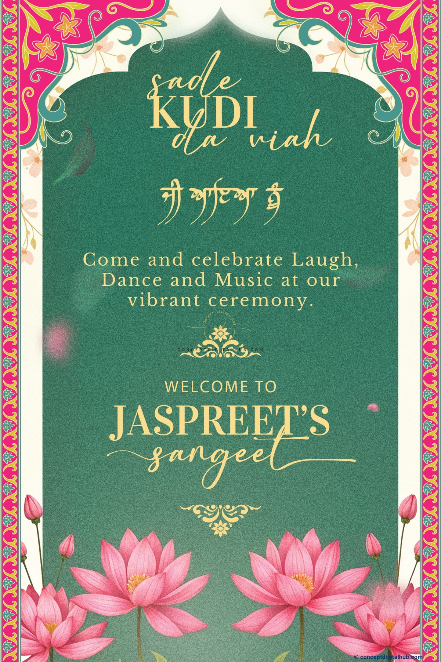 Casal Color Lotus Flower Welcome Board for Sangeet