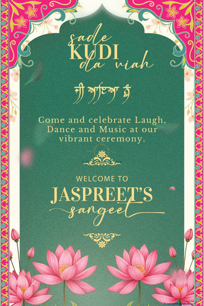 Casal Color Lotus Flower Welcome Board for Sangeet