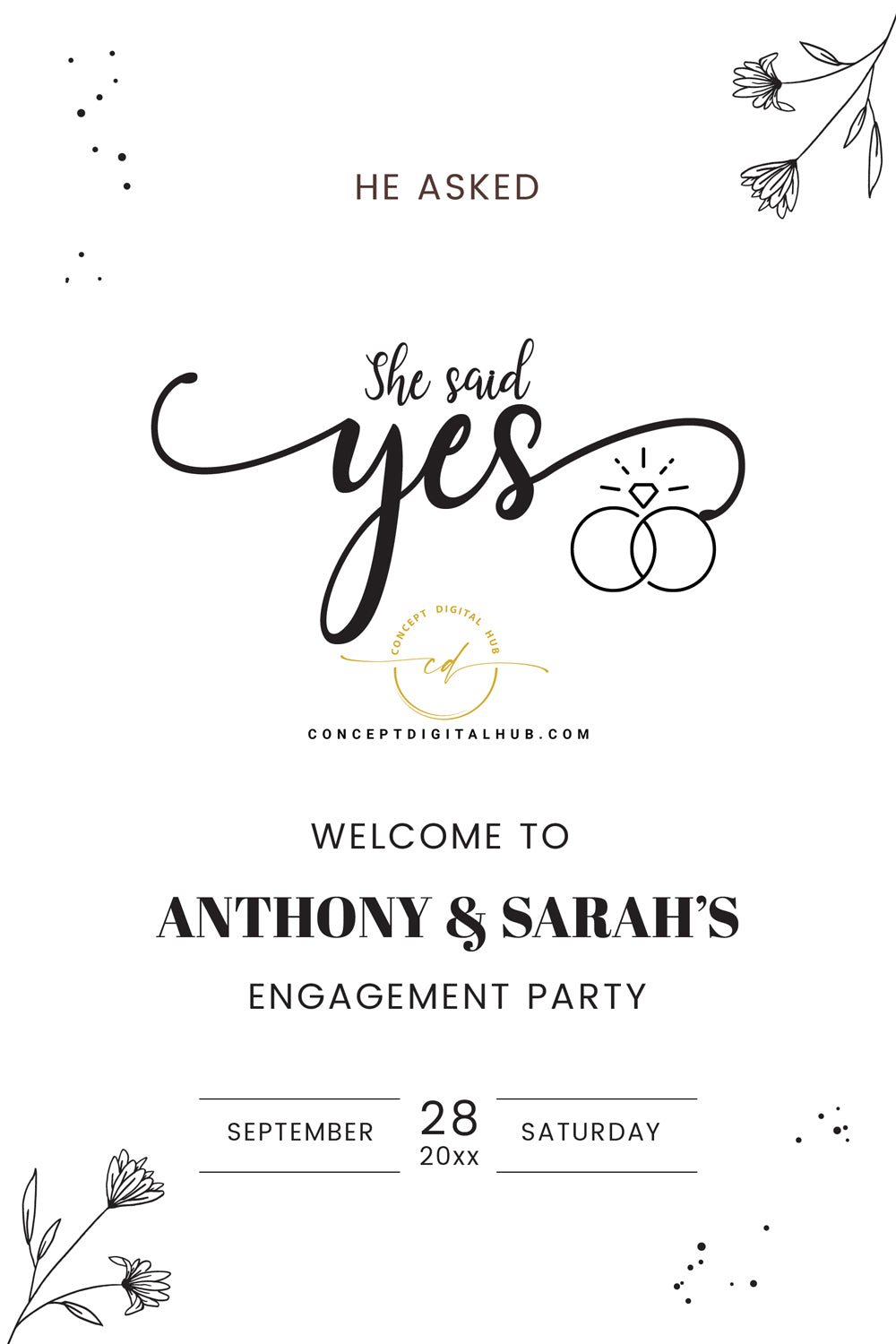 White Black Engagement Welcome Board