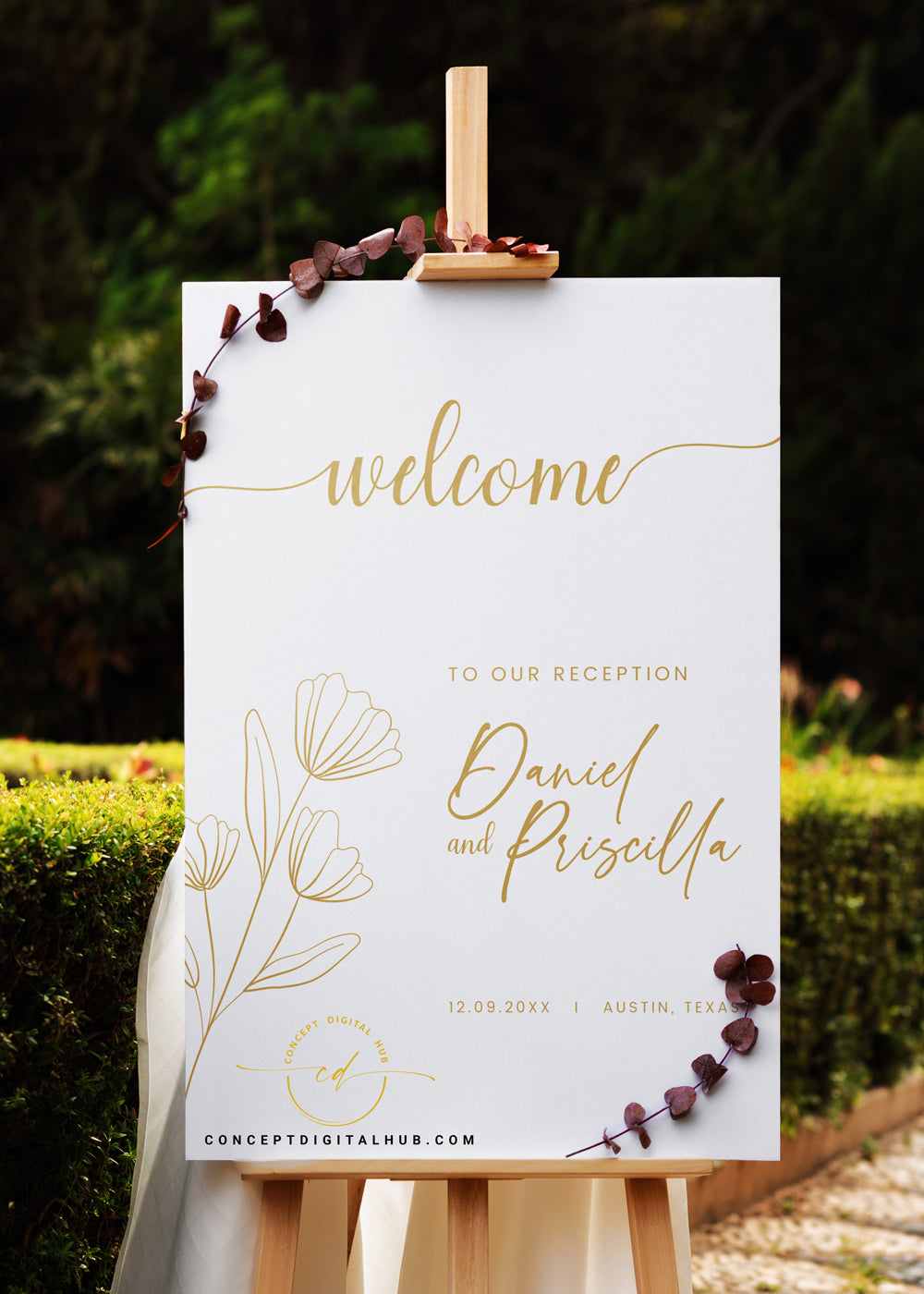 White Gold Wedding Reception Welcome Sign