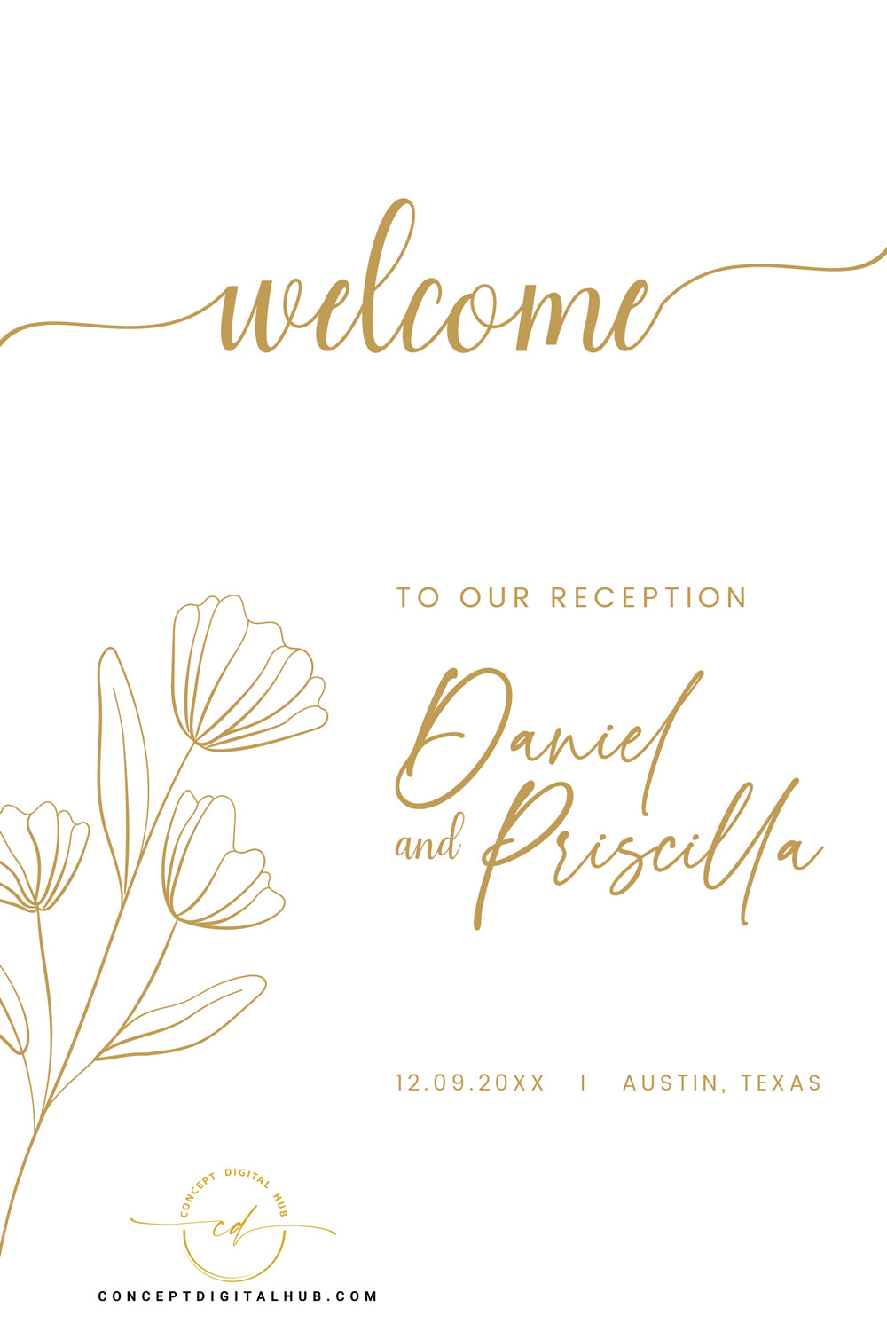 White Gold Wedding Reception Welcome Sign