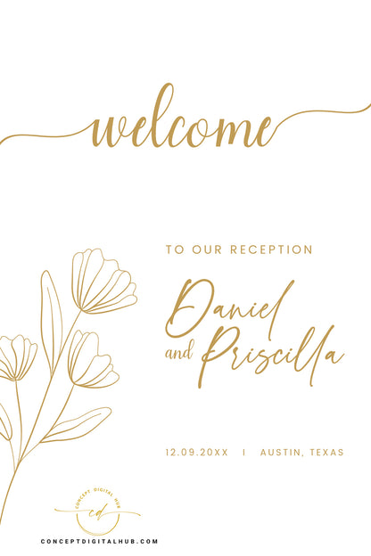 White Gold Wedding Reception Welcome Sign