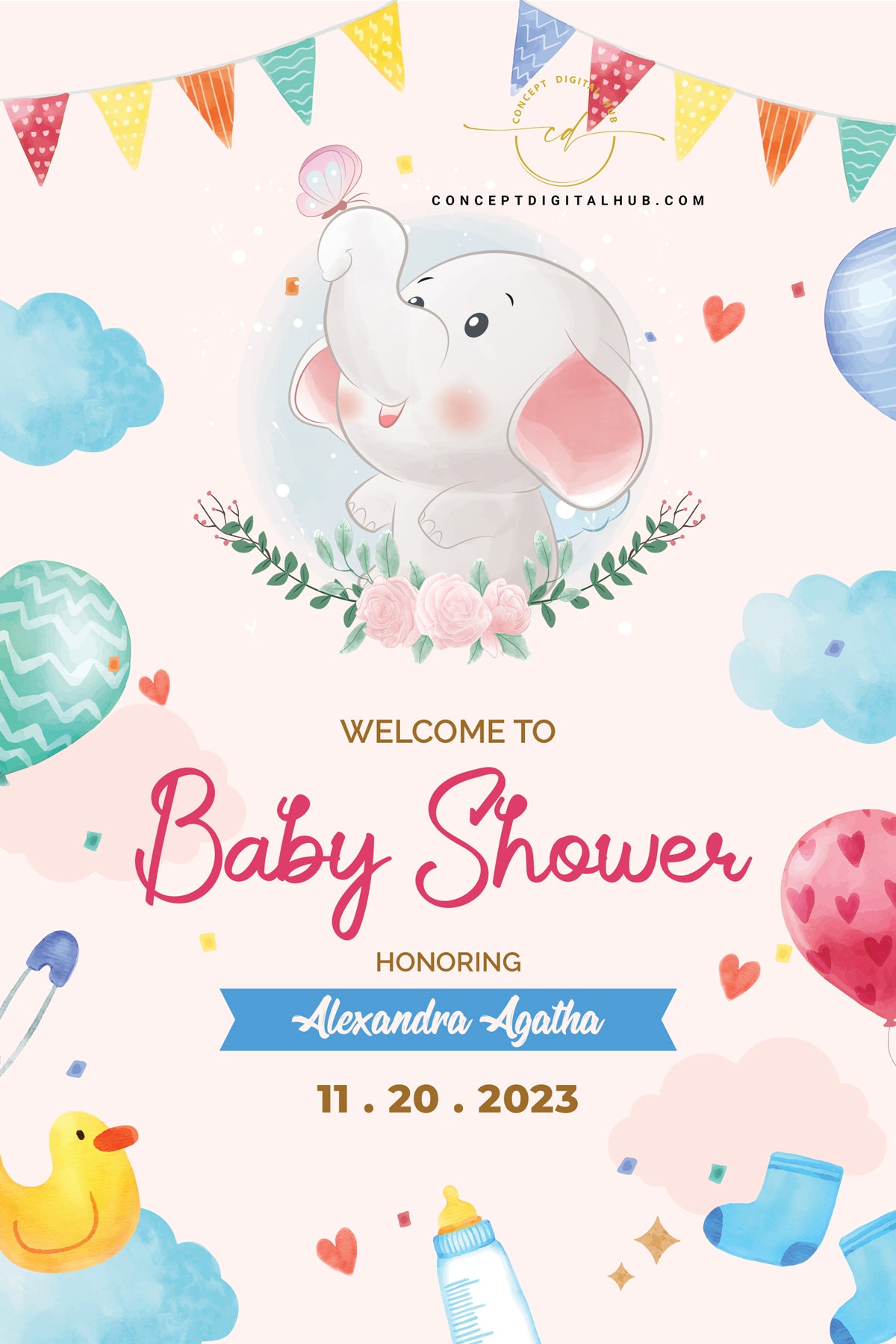 Pink Baby Shower Board Elephant Theme